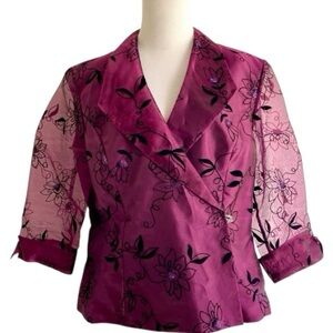 Vintage Floral Sheer Purple Blazer 16 Kathy Roberts 80’s Blouse Jacket Wedding